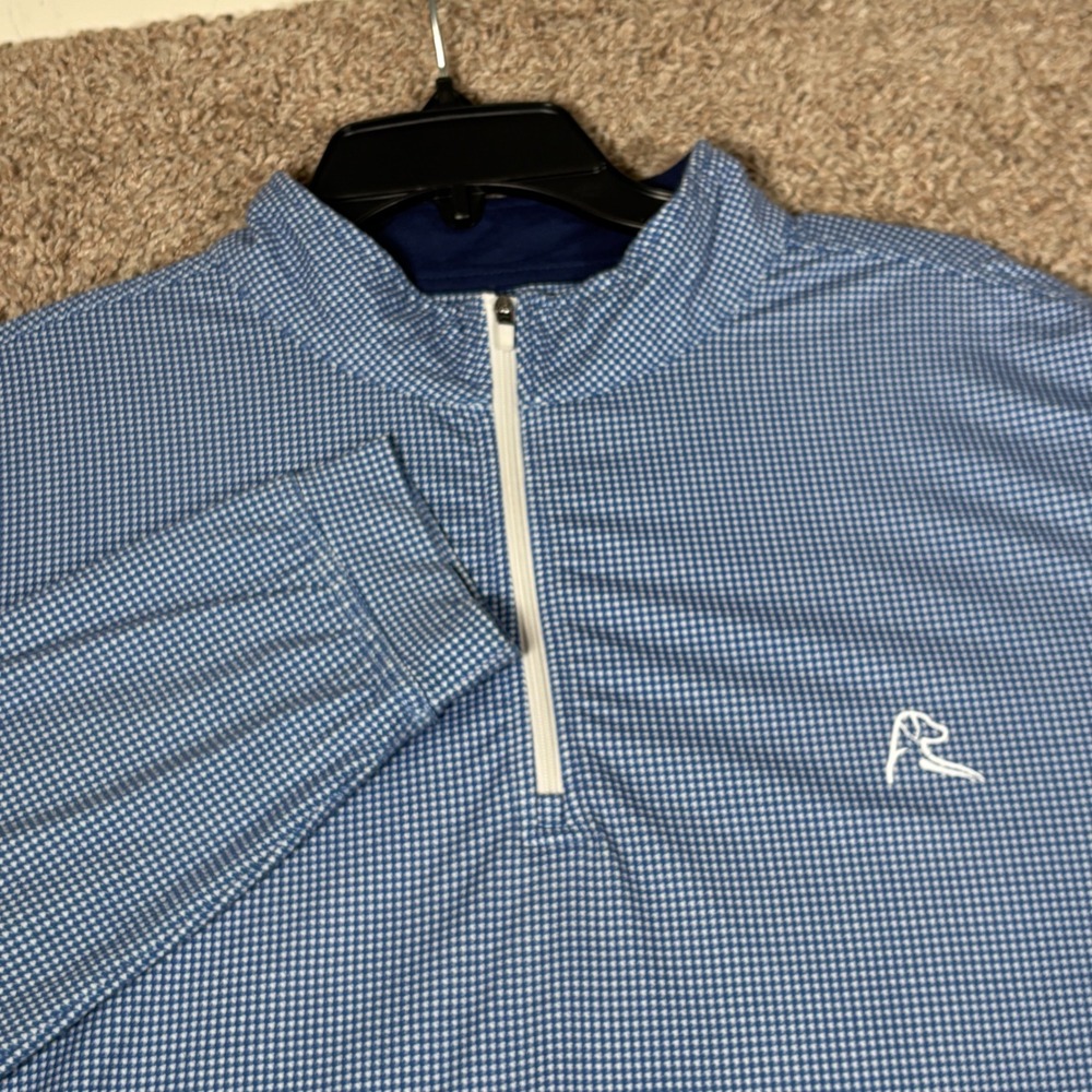 Rhoback Mens XL Blue White Micro Houndstooth Quarter Zip Performance Pullover